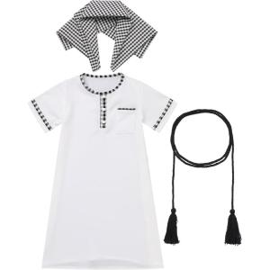 imageIDOPIP Muslim Baby Boys Ramadan Eid Outfit Kaftan Thobe Arabic Islamic Abaya Dubai Robe Prayer Clothes with Head Scarf  RopeWhite