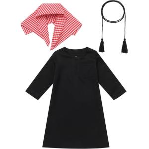 imageIDOPIP Muslim Baby Boys Prayer Clothes Kaftan Thobe Arabic Islamic Abaya Dubai Robe with Head Scarf  Rope Ramadan Eid OutfitBlack