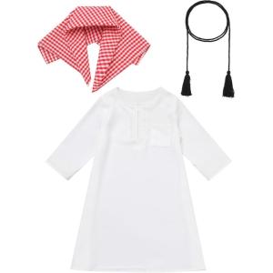 imageIDOPIP Muslim Baby Boys Prayer Clothes Kaftan Thobe Arabic Islamic Abaya Dubai Robe with Head Scarf  Rope Ramadan Eid OutfitWhite