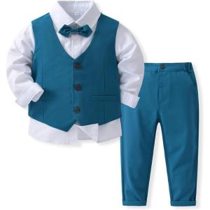 imageIDOPIP Toddler Kids Baby Boys Formal Suit Gentleman Outfit Long Sleeve Shirt with Bowtie  Vest  Pants Overalls Clothes 28TDark Blue  Vest