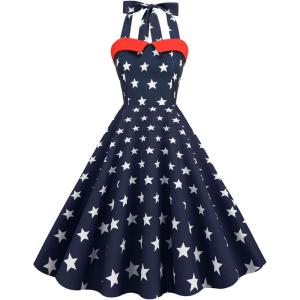 imageIDOPIP Womens Vintage 1950s Cocktail Party Swing Dress Summer Sleeveless Halter Retro Wedding Formal Aline Midi DressesNavy Blue Stars