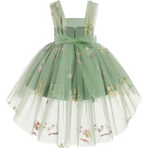 imageToddler Baby Flower Girls Sequins Bowknot High Low Tutu Dress Petal Lace Princess Pageant Wedding Birthday Party Formal GownGreen Embroidery