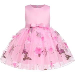imageToddler Baby Flower Girls Sequins Bowknot High Low Tutu Dress Petal Lace Princess Pageant Wedding Birthday Party Formal GownPink Butterfly  Flower