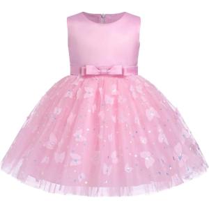 imageToddler Baby Flower Girls Sequins Bowknot High Low Tutu Dress Petal Lace Princess Pageant Wedding Birthday Party Formal GownPink Butterfly  Sequin