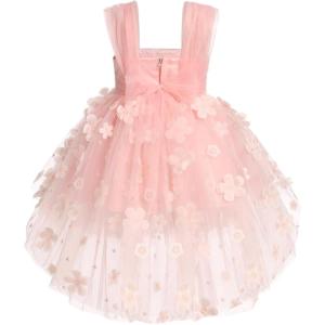 imageToddler Baby Flower Girls Sequins Bowknot High Low Tutu Dress Petal Lace Princess Pageant Wedding Birthday Party Formal GownPink Flower