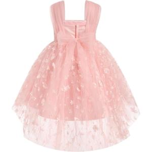 imageToddler Baby Flower Girls Sequins Bowknot High Low Tutu Dress Petal Lace Princess Pageant Wedding Birthday Party Formal GownPink Flower Tulle