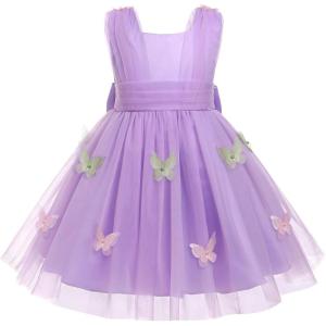 imageToddler Baby Flower Girls Sequins Bowknot High Low Tutu Dress Petal Lace Princess Pageant Wedding Birthday Party Formal GownPurple Butterfly  Bow