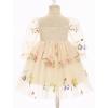 imageIDOPIP Toddler Baby Girls Dresses Long Puff Sleeve Pageant Mesh Tutu Dress Infant Wedding Baptism Photo Shoot Tulle DressApricot Floral