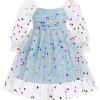 imageIDOPIP Toddler Baby Girls Dresses Long Puff Sleeve Pageant Mesh Tutu Dress Infant Wedding Baptism Photo Shoot Tulle DressBlue Dots