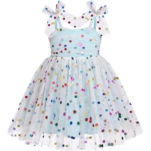 imageBaby Girls Tutu Dress Summer Sleeveless Backless Princess Birthday Party Dresses Sequin Ruffle Tulle Bowknot SundressBlue  Sequin Dot