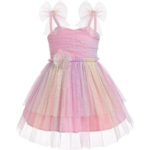 imageBaby Girls Tutu Dress Summer Sleeveless Backless Princess Birthday Party Dresses Sequin Ruffle Tulle Bowknot SundressColorful Pink