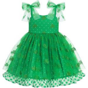 imageBaby Girls Tutu Dress Summer Sleeveless Backless Princess Birthday Party Dresses Sequin Ruffle Tulle Bowknot SundressGreen Clover