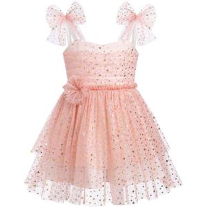 imageBaby Girls Tutu Dress Summer Sleeveless Backless Princess Birthday Party Dresses Sequin Ruffle Tulle Bowknot SundressPeach Pink Stars