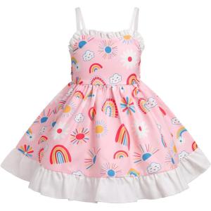 imageBaby Girls Tutu Dress Summer Sleeveless Backless Princess Birthday Party Dresses Sequin Ruffle Tulle Bowknot SundressPink  Backless Rainbow