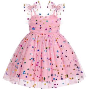 imageBaby Girls Tutu Dress Summer Sleeveless Backless Princess Birthday Party Dresses Sequin Ruffle Tulle Bowknot SundressPink  Colorful Dot