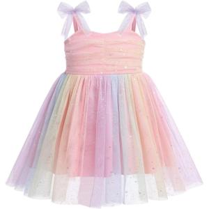 imageBaby Girls Tutu Dress Summer Sleeveless Backless Princess Birthday Party Dresses Sequin Ruffle Tulle Bowknot SundressPink  Rainbow Sequin