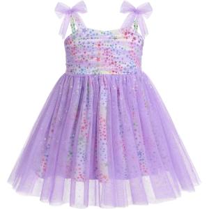 imageBaby Girls Tutu Dress Summer Sleeveless Backless Princess Birthday Party Dresses Sequin Ruffle Tulle Bowknot SundressPurple  Colorful Star