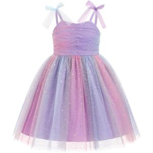 imageBaby Girls Tutu Dress Summer Sleeveless Backless Princess Birthday Party Dresses Sequin Ruffle Tulle Bowknot SundressRainbow Purple