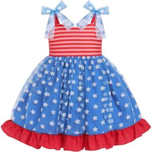 imageBaby Girls Tutu Dress Summer Sleeveless Backless Princess Birthday Party Dresses Sequin Ruffle Tulle Bowknot SundressRed  Blue Star Striped