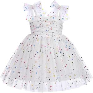 imageBaby Girls Tutu Dress Summer Sleeveless Backless Princess Birthday Party Dresses Sequin Ruffle Tulle Bowknot SundressWhite  Colorful Star