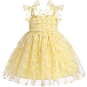 imageBaby Girls Tutu Dress Summer Sleeveless Backless Princess Birthday Party Dresses Sequin Ruffle Tulle Bowknot SundressYellow Daisy