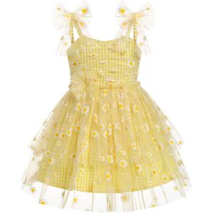 imageBaby Girls Tutu Dress Summer Sleeveless Backless Princess Birthday Party Dresses Sequin Ruffle Tulle Bowknot SundressYellow Daisy Flower