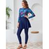 imageIDOPIP Muslim Burkini Swimsuit for Womens One Piece Swimsuit with Beach SkirtCover up SarongPants 4PCS Bathing SuitNavy Blue Print