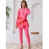imageIDOPIP Muslim Burkini Swimsuit for Womens One Piece Swimsuit with Beach SkirtCover up SarongPants 4PCS Bathing SuitPink