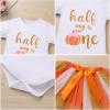 imageIDOPIP My First Halloween Outfit Baby Girls Pumpkin Romper Tutu Skirt Headband 3PCS Clothes Set for Party Dress up CostumeOrange Pumpkin  Half