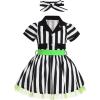 imageIDOPIP 1950s Housewife Costume for Girls Kids Halloween Birthday Party Dress up with ApronBelt  Headband for Photo ShootBlack White Striped