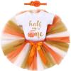 imageIDOPIP My First Halloween Outfit Baby Girls Pumpkin Romper Tutu Skirt Headband 3PCS Clothes Set for Party Dress up CostumeOrange Pumpkin  Half