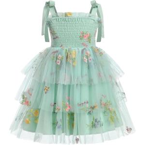 imageIDOPIP Baby Girls Tutu Dress Summer Sleeveless Backless Princess Birthday Party Dresses Smocked Ruffle Tulle Bowknot SundressGreen Floral