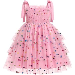 imageIDOPIP Baby Girls Tutu Dress Summer Sleeveless Backless Princess Birthday Party Dresses Smocked Ruffle Tulle Bowknot SundressPink Confetti