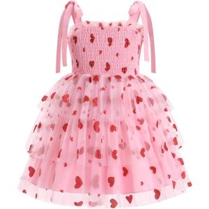 imageIDOPIP Baby Girls Tutu Dress Summer Sleeveless Backless Princess Birthday Party Dresses Smocked Ruffle Tulle Bowknot SundressPink Heart