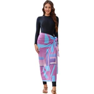 imageIDOPIP Muslim Burkini Swimsuit for Womens One Piece Swimsuit with Beach SkirtCover up SarongPants 4PCS Bathing SuitBlack  Purple
