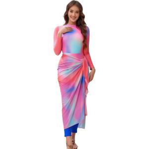 imageIDOPIP Muslim Burkini Swimsuit for Womens One Piece Swimsuit with Beach SkirtCover up SarongPants 4PCS Bathing SuitPink  Purple