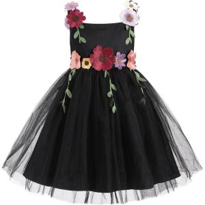 imageIDOPIP Toddler Baby Embroidery Flower Girl Dress for Kids Wedding Pageant Party Prom Gown Communion Birthday Tulle DressesBlack