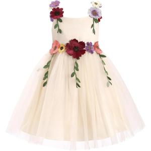 imageIDOPIP Toddler Baby Embroidery Flower Girl Dress for Kids Wedding Pageant Party Prom Gown Communion Birthday Tulle DressesChampagne