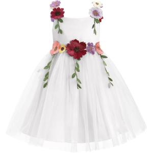 imageIDOPIP Toddler Baby Embroidery Flower Girl Dress for Kids Wedding Pageant Party Prom Gown Communion Birthday Tulle DressesWhite