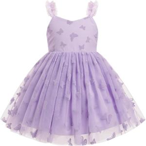 imageIDOPIP Toddler Baby Girls Butterfly Tutu Dress Summer Sleeveless Princess Butterfly Birthday Party Dresses Pageant Tulle GownPurple