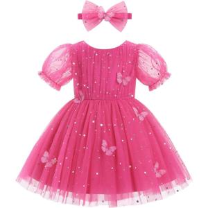imageIDOPIP Toddler Baby Girls Sequin Butterfly Tutu Dress Princess Birthday Party Pageant Flower Girl Wedding VBackless DressesHot Pink