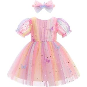 imageIDOPIP Toddler Baby Girls Sequin Butterfly Tutu Dress Princess Birthday Party Pageant Flower Girl Wedding VBackless DressesPink