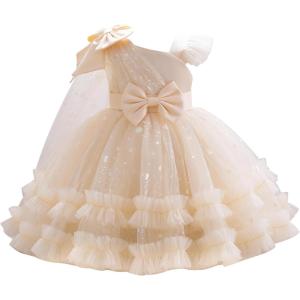 imageIDOPIP Toddler Baby Girls Sequin Heart Tutu Dress Pageant Wedding Flower Girl Dresses Princess Birthday Party Bowknot GownsChampagne
