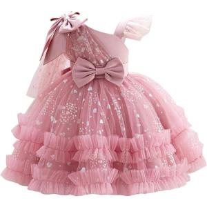 imageIDOPIP Toddler Baby Girls Sequin Heart Tutu Dress Pageant Wedding Flower Girl Dresses Princess Birthday Party Bowknot GownsDusty Pink