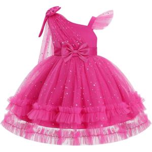 imageIDOPIP Toddler Baby Girls Sequin Heart Tutu Dress Pageant Wedding Flower Girl Dresses Princess Birthday Party Bowknot GownsHot Pink