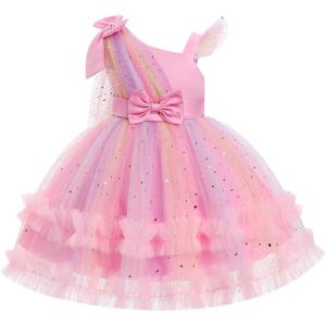 imageIDOPIP Toddler Baby Girls Sequin Heart Tutu Dress Pageant Wedding Flower Girl Dresses Princess Birthday Party Bowknot GownsPink Rainbow