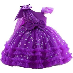 imageIDOPIP Toddler Baby Girls Sequin Heart Tutu Dress Pageant Wedding Flower Girl Dresses Princess Birthday Party Bowknot GownsPurple