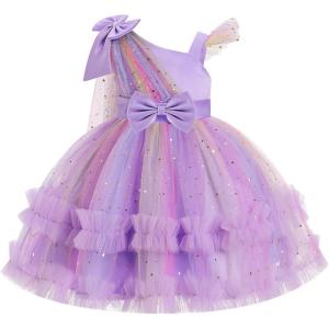 imageIDOPIP Toddler Baby Girls Sequin Heart Tutu Dress Pageant Wedding Flower Girl Dresses Princess Birthday Party Bowknot GownsPurple Rainbow