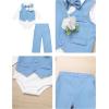 imageIDOPIP Baby Boy Clothes Suit Infant Gentleman Outfit First Birthday Baptism Wedding Dress Romper ShirtTieVestPantsCorsageBlue