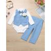 imageIDOPIP Baby Boy Clothes Suit Infant Gentleman Outfit First Birthday Baptism Wedding Dress Romper ShirtTieVestPantsCorsageBlue